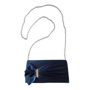 GUNNE SAX by Jessica McClintock Satin Clutch Purse Blue Rhinestones Silver Chain